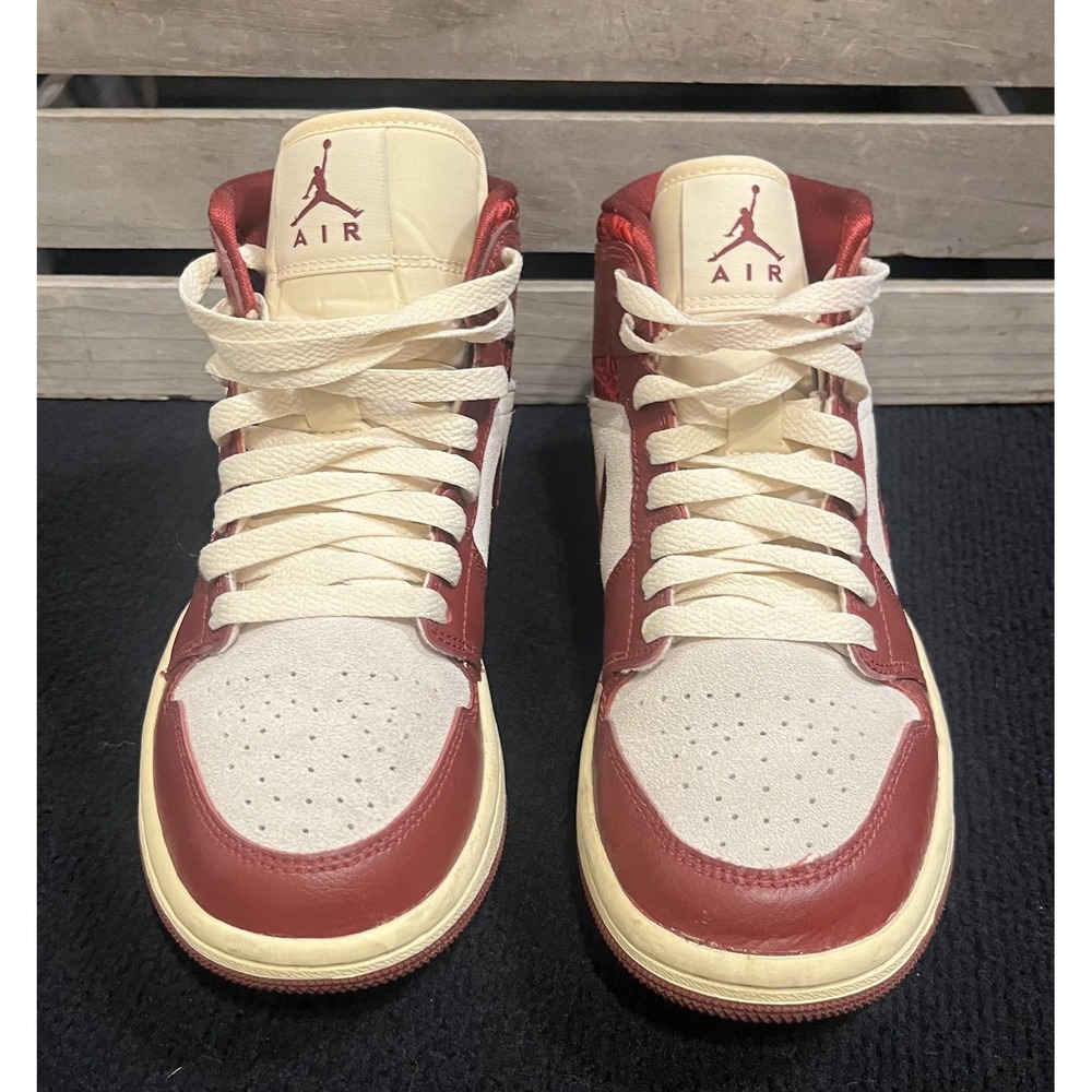 Nike Air Jordan 1 Mid Shoes Youth Size 6.5Y Red Sail Basketball DZ2820-601 - Picture 5 of 11